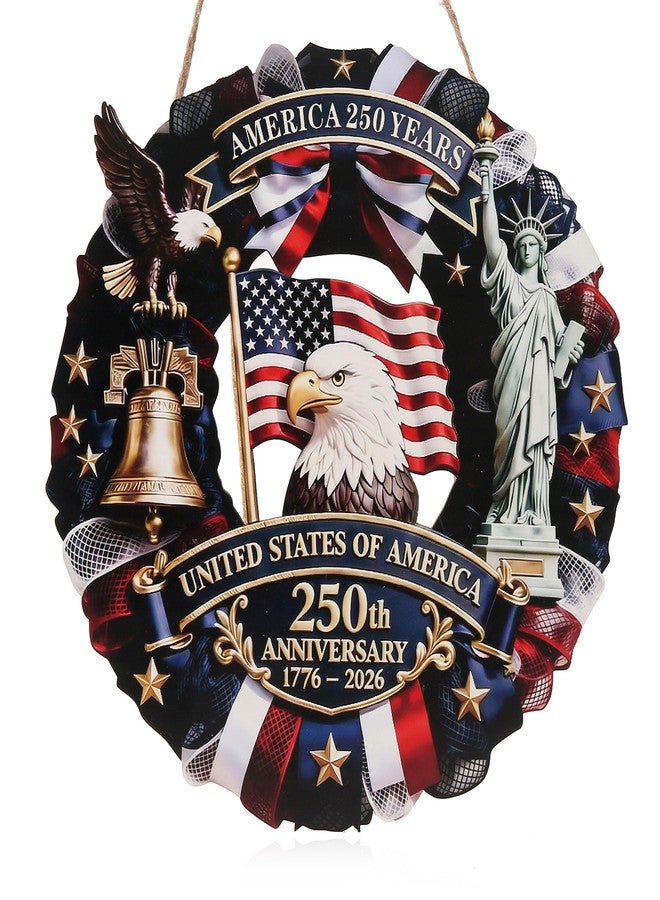 Spiritlele 250th Anniversary USA Door Sign Patriotic Wreath 4th of July Hanging Plaque 250 Years Indoor Decoration for Front Door Home Office Celebration Gift - Image 1