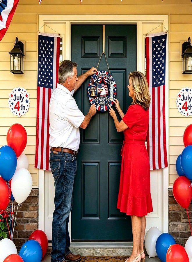 Spiritlele 250th Anniversary USA Door Sign Patriotic Wreath 4th of July Hanging Plaque 250 Years Indoor Decoration for Front Door Home Office Celebration Gift - Image 2