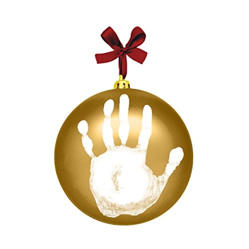 Tiny Ideas Christmas Baby's Handprint Ball Ornament, Included Paint for Baby Print, Newborrn Holiday Keepsake Gift, DIY Classic Hanging Bauble, Gold - Image 1