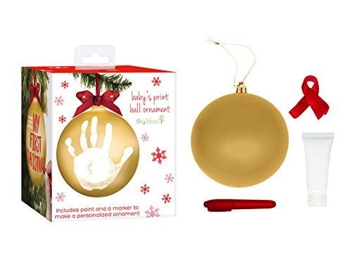 Tiny Ideas Christmas Baby's Handprint Ball Ornament, Included Paint for Baby Print, Newborrn Holiday Keepsake Gift, DIY Classic Hanging Bauble, Gold - Image 2