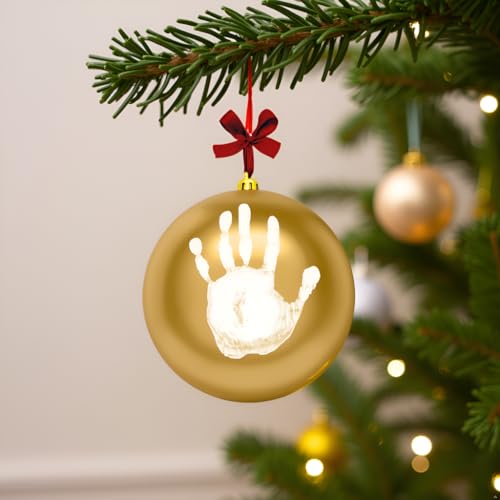 Tiny Ideas Christmas Baby's Handprint Ball Ornament, Included Paint for Baby Print, Newborrn Holiday Keepsake Gift, DIY Classic Hanging Bauble, Gold - Image 5