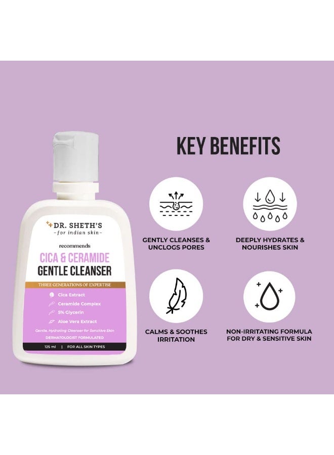 Dr. Sheth's Cica & Ceramide Gentle Cleanser|Hydrating Face Wash For Normal, Dry & Sensitive Skin|With 5% Glycerin & Aloe Vera|Face Wash For Men & Women|125Ml - Image 3