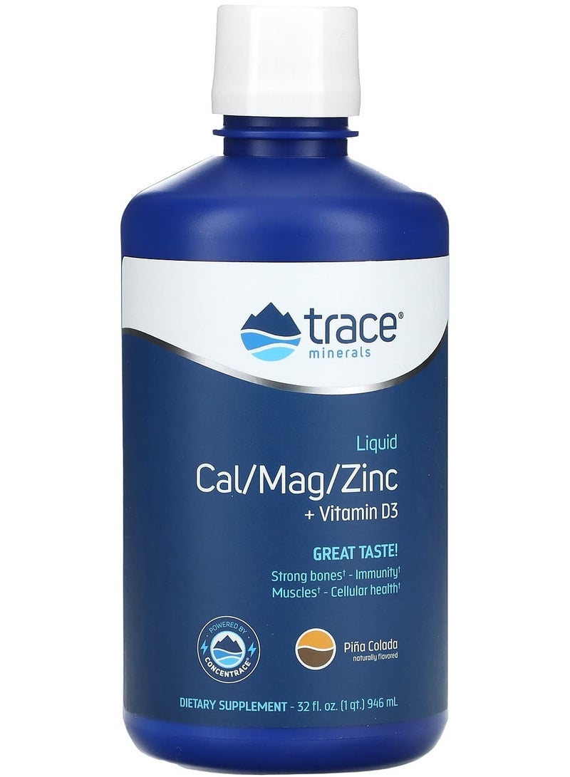 Trace Minerals Liquid Cal/Mag/Zinc + Vitamin D3, Piña Colada, 32 fl oz (946 ml)