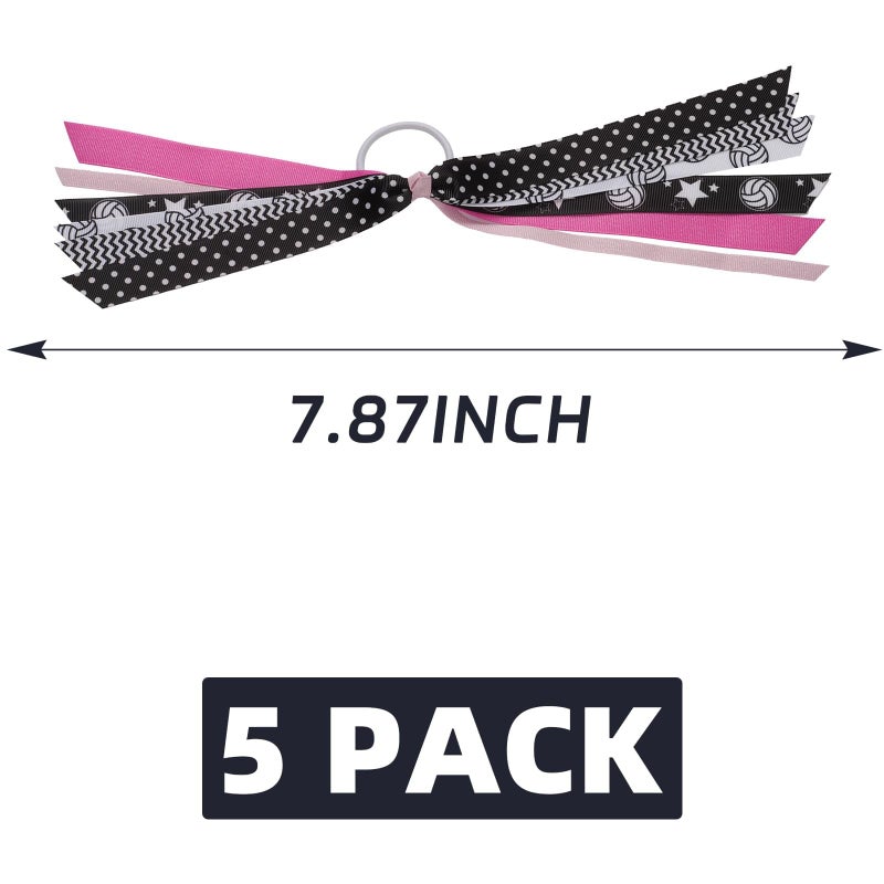 YKW 5 Pack Volleyball Hair Ties Ribbon Ponytail Holder for Girls - Sports Team Accessories with Net Pattern Scrunchies, Streamers Hair Bows Gift Set for Players, Fans, Mom (Volleyball) - Image 2