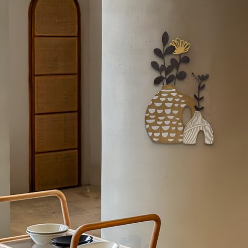 WOPARTY Rustic Metal and Wood Flowers Wall Art, Bohemian Vase with Flower Design, Black and Gold, 16.2x10 Inch, Farmhouse Wall Decor Home Bedroom Dining Room Housewarming - Image 4