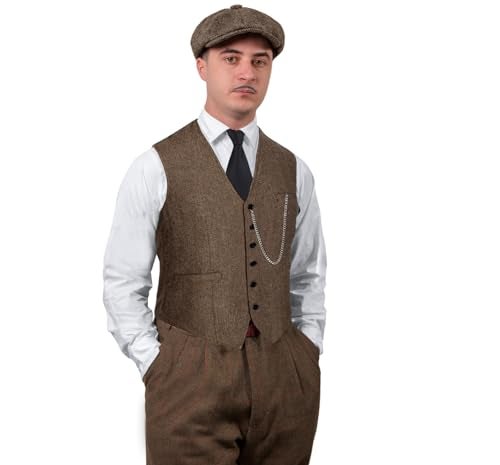 TOGROP 1920s Mens Costume Vest Hat Pocket Watch Accessories Set Adult Party Cosplay Dark Brown XLarge - Image 3