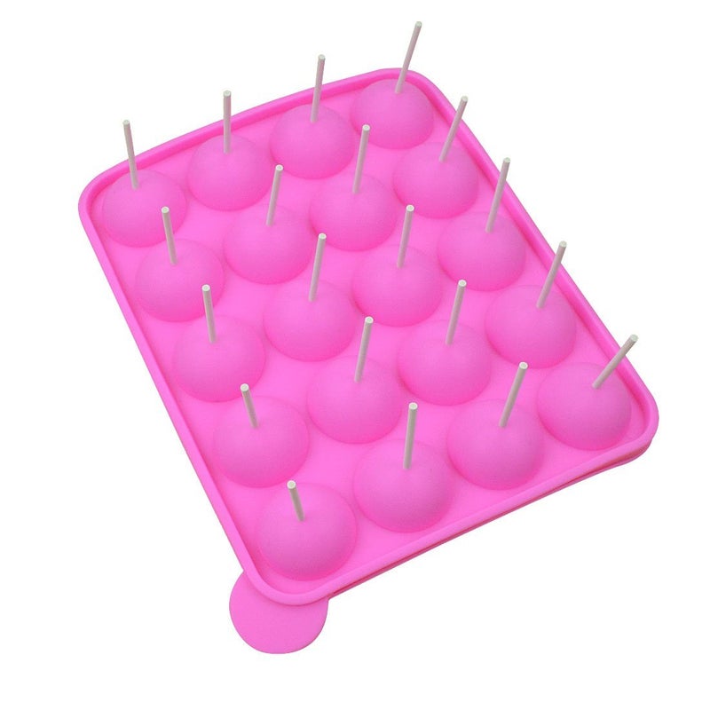 Rbenxia Silicone Cake Mold 20-Cavity Half Circle Lollipop Party Cupcake Baking Mold Cake Pop Stick Mold Tray Hot Pink With 25 Sticks - Image 5