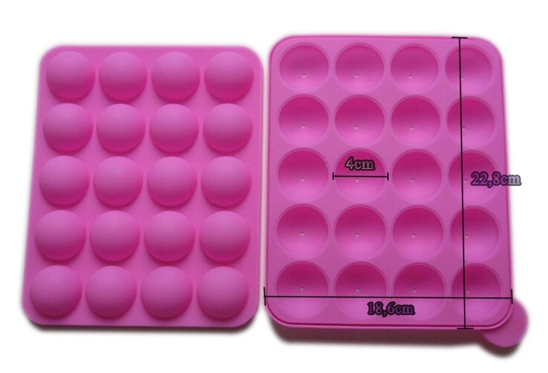 Rbenxia Silicone Cake Mold 20-Cavity Half Circle Lollipop Party Cupcake Baking Mold Cake Pop Stick Mold Tray Hot Pink With 25 Sticks - Image 2