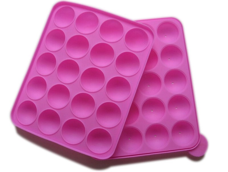 Rbenxia Silicone Cake Mold 20-Cavity Half Circle Lollipop Party Cupcake Baking Mold Cake Pop Stick Mold Tray Hot Pink With 25 Sticks - Image 4