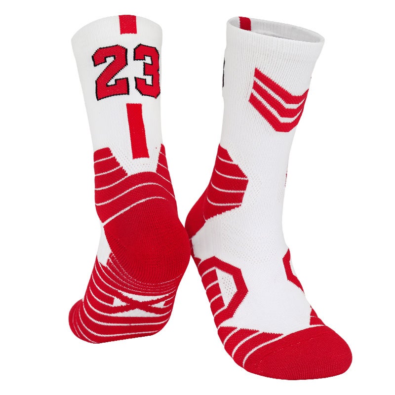 Generic Curry High-Top Basketball Socks for Training Bulls-white and red no. 23