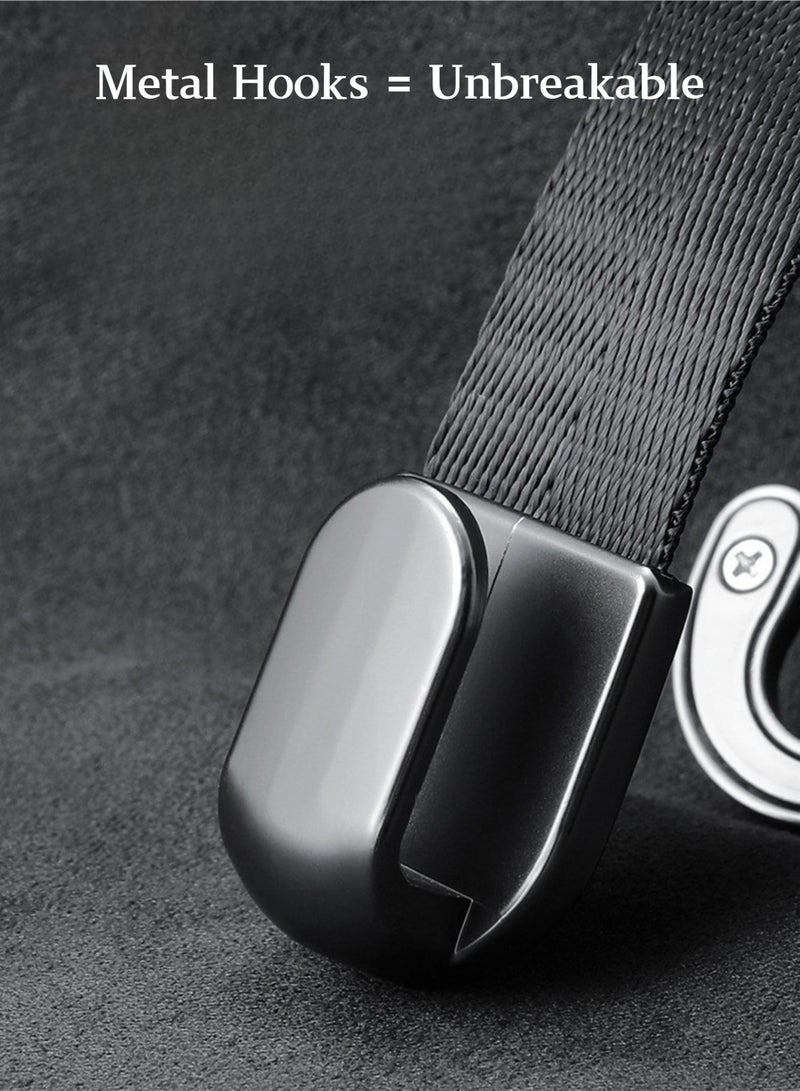 Premium Woven Nylon Strap Car Hooks - Heavy Duty Metal Core Headrest Hanger, 20kg Capacity for Purses/Bags/Grocery (Black) - Image 4