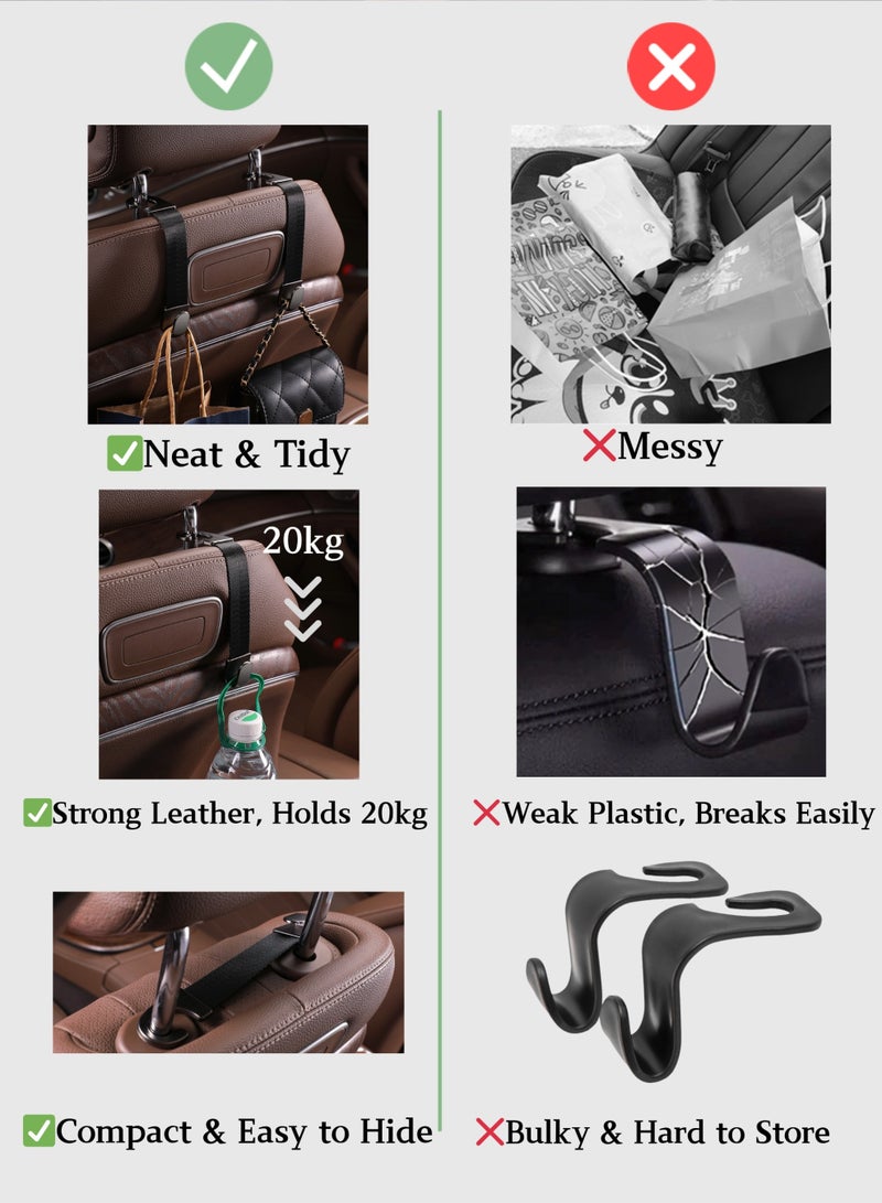 Premium Woven Nylon Strap Car Hooks - Heavy Duty Metal Core Headrest Hanger, 20kg Capacity for Purses/Bags/Grocery (Black) - Image 3