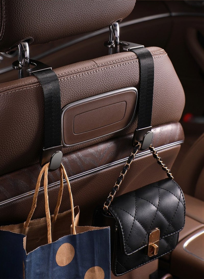 Premium Woven Nylon Strap Car Hooks - Heavy Duty Metal Core Headrest Hanger, 20kg Capacity for Purses/Bags/Grocery (Black) - Image 2