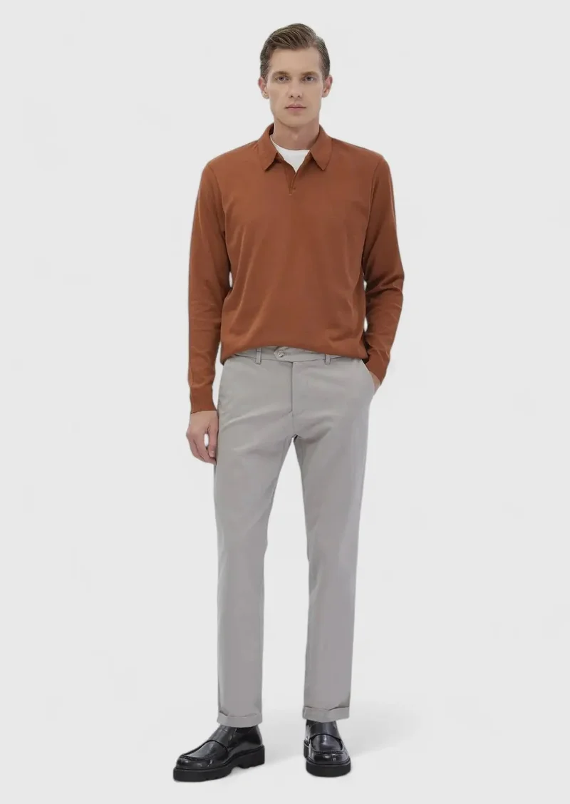 رامسي بنطال قطني بيج اللون، بقصة عادية، مناسب للإطلالات الكاجوال