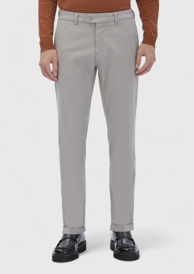 RAMSEY Beige Weaving Regular Fit Casual Cotton Blended Trousers