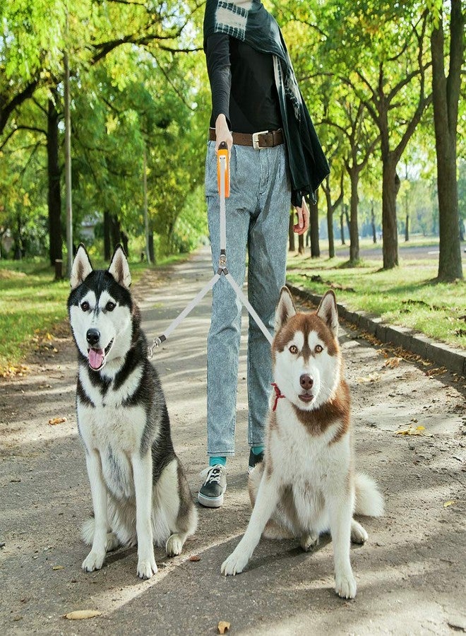 كولتيل طوق كلاب مزدوج قابل للسحب من KOOLTAIL لكلبين حتى وزن 110 رطل، شديد التحمل، برأسين، قابل للتمديد 16 قدمًا بزاوية 360 درجة، مقاوم للتشابك، مزود بزر واحد وقفل فرامل، مناسب للكلاب الصغيرة والمتوسطة والكبيرة، لون برتقالي فاتح - Image 4