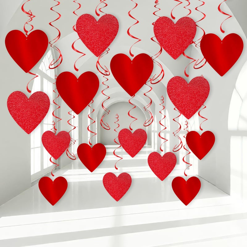 Pedel Glitter Red Hanging Heart Swirls Decorations  40Pcs Valentine'S Day Love Heart Streamers Ceiling Hanging Swirls For Romantic Galentines Anniversary Party Supplies - Image 1