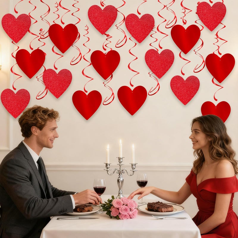 Pedel Glitter Red Hanging Heart Swirls Decorations  40Pcs Valentine'S Day Love Heart Streamers Ceiling Hanging Swirls For Romantic Galentines Anniversary Party Supplies - Image 3