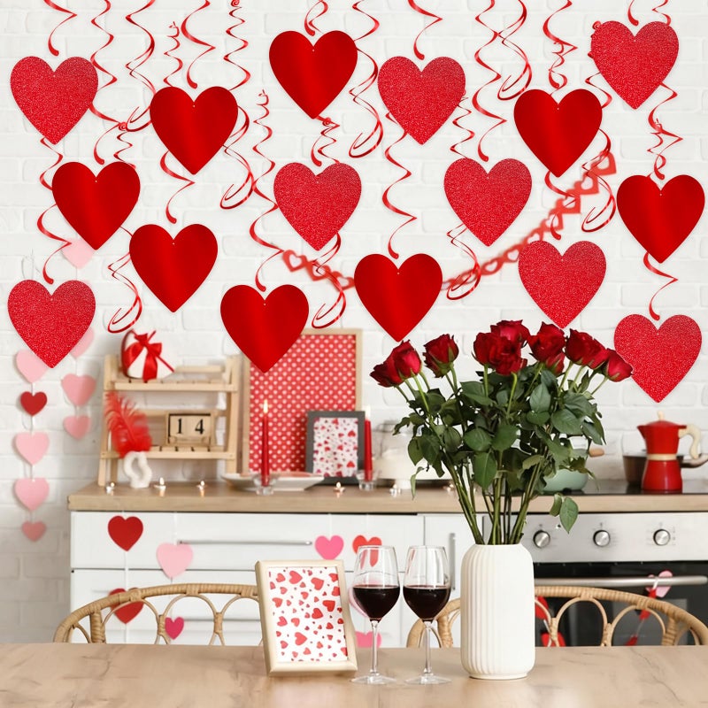 Pedel Glitter Red Hanging Heart Swirls Decorations  40Pcs Valentine'S Day Love Heart Streamers Ceiling Hanging Swirls For Romantic Galentines Anniversary Party Supplies - Image 2