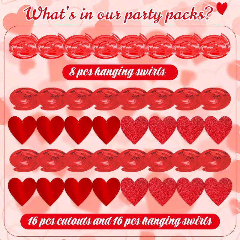 Pedel Glitter Red Hanging Heart Swirls Decorations  40Pcs Valentine'S Day Love Heart Streamers Ceiling Hanging Swirls For Romantic Galentines Anniversary Party Supplies - Image 5