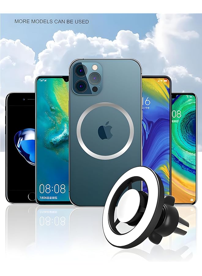 إيروريكس حامل هاتف مغناطيسي للسيارة حلقات دائرية للهاتف المحمول على لوحة القيادة للسيارة آمن على لوحة القيادة متوافق مع Iphone 14 15 16 Pro Max Pro Plus Tesla Bendable Alloy All Dash Panel Windshield White - Image 3