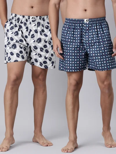 جوفن بوكسرات قطن نقي مطبوعة بجيوب جانبية للرجال - عبوة من