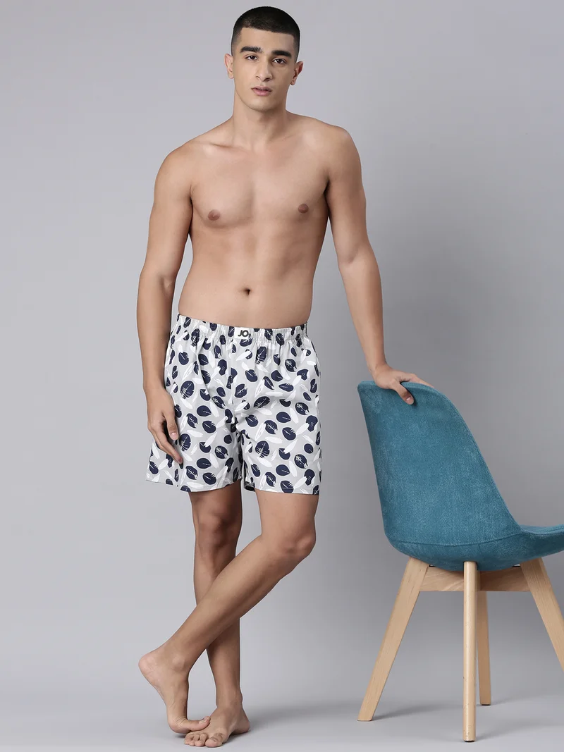 Joven Whisper Grey and Oxford Blue Men Printed Pure Cotton Side Pocket Boxers Pack of 2 for Men | Best Price UAE