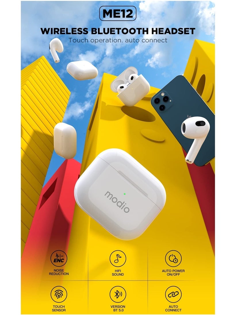 Modio Wireless Earbuds ME12 Bluetooth Headset Wireless Earphone for White - Image 4