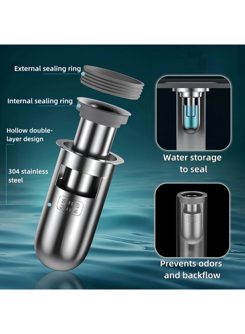 Luckam Shower Floor Drain Plug, Water Sealing with Mini Bottle Trap Design, Anti-Odor Bathroom Floor Drain Cover, 3.3" Deep, 304 Stainless Steel Material, Heavy Duty, Rustproof, Easy Twist Lock Mechanism - Image 2