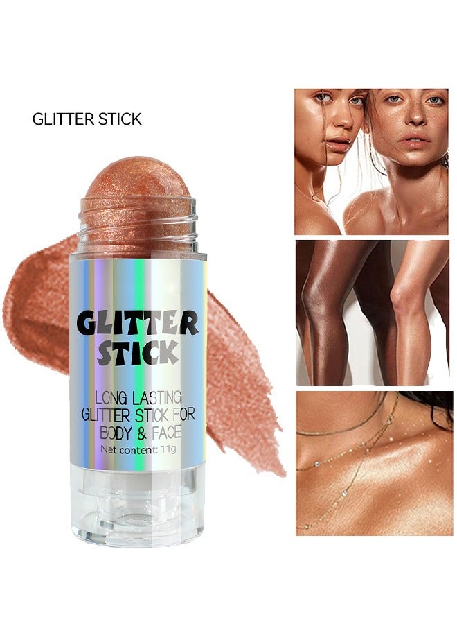 Julystar Glitter Stick For Body & Face - Highlighter Stick Smooth Creamy Glitter Body Stick Long Lasting Shimmer Highlighter Illuminator for Face & Body & Leg (#02) - Image 1