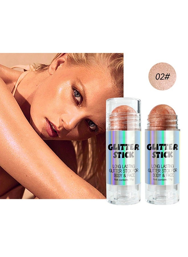 Julystar Glitter Stick For Body & Face - Highlighter Stick Smooth Creamy Glitter Body Stick Long Lasting Shimmer Highlighter Illuminator for Face & Body & Leg (#02) - Image 2