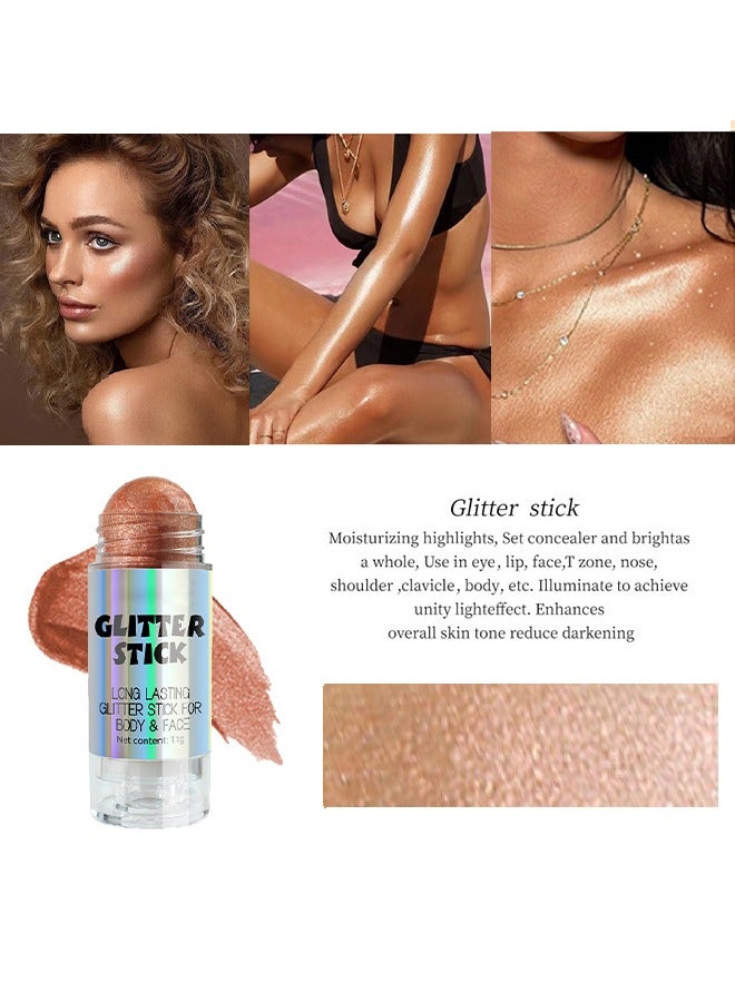 Julystar Glitter Stick For Body & Face - Highlighter Stick Smooth Creamy Glitter Body Stick Long Lasting Shimmer Highlighter Illuminator for Face & Body & Leg (#02) - Image 3
