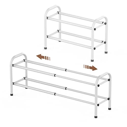 Gonfoam 2Tier Expandable Shoe RackAdjustable Shoe Shelf Storage Organizer Heavy Duty Metal Free Standing Shoe Rack for Entryway Closet Doorway White