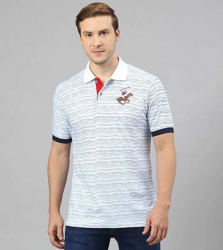 Striped Polo Collar Pure Cotton T-Shirt