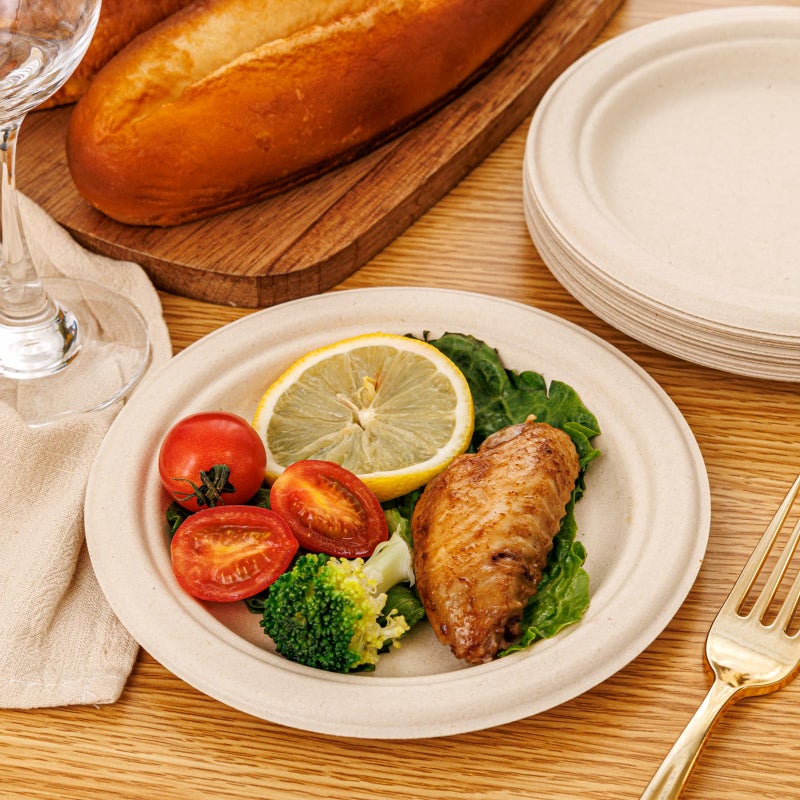WELLIFE 100% Compostable Paper Plates 7 Inch  125-Pack Heavy Duty Paper Plates Bulk Biodegradable Bagasse Eco-Friendly Disposable Dessert Plate for BBQ Picnic Party (BPI Certified Microwaveable) - Image 4