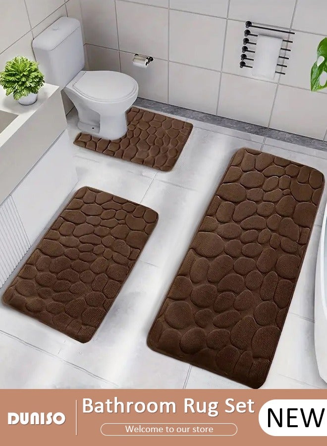 DUNISO 3 Piece Bathroom Rug Set Includes Bath Rug, Contour Mat, Super Soft Water Absorbent & Non-Slip Bath Mats for Bathroom Floor, Tub and Shower Room, Machine Washable - Image 1