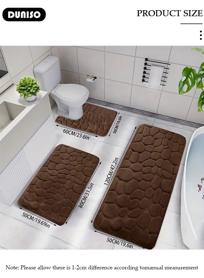 DUNISO 3 Piece Bathroom Rug Set Includes Bath Rug, Contour Mat, Super Soft Water Absorbent & Non-Slip Bath Mats for Bathroom Floor, Tub and Shower Room, Machine Washable - Image 4