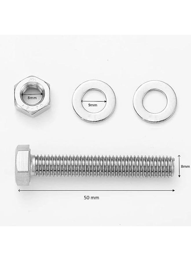 Royal Apex 10 Sets Stainless Steel Hex Head Screws Bolts Nuts Flat Washers Assorted Screw Kit For Home Automotive Shop Use 8Mm - Image 2