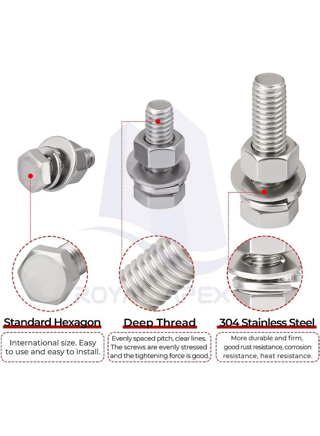 Royal Apex 10 Sets Stainless Steel Hex Head Screws Bolts Nuts Flat Washers Assorted Screw Kit For Home Automotive Shop Use 8Mm - Image 3