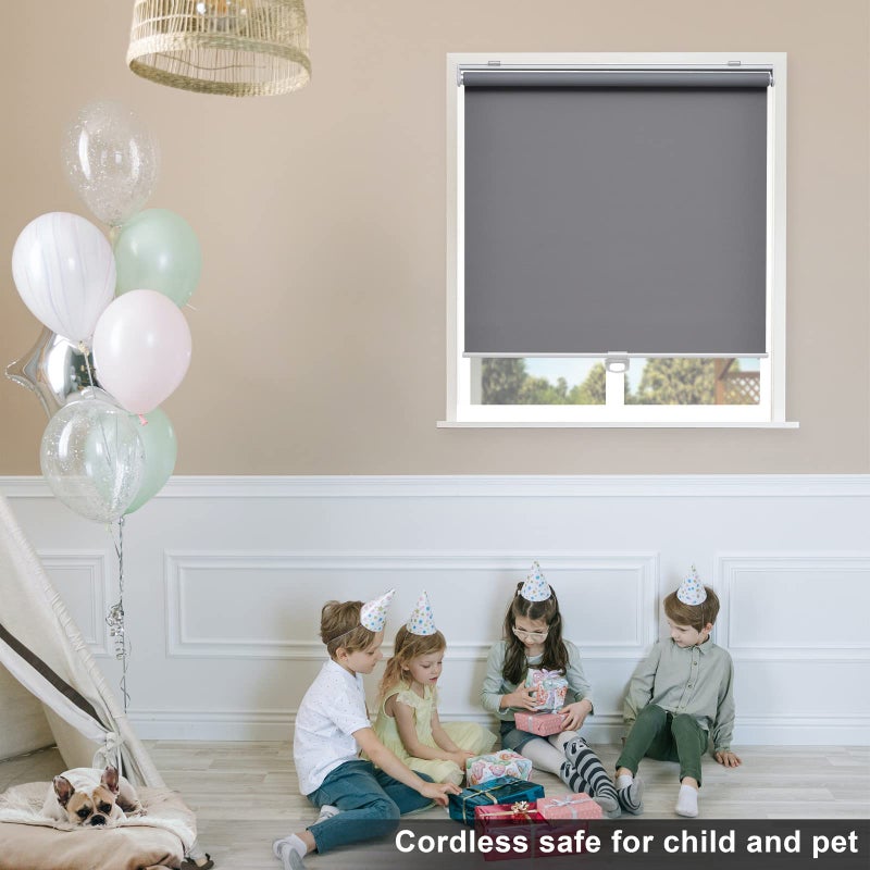 Sunoff Blackout Roller Shades Blinds Cordless for Windows Pull Down Room Darkening Door Blinds with Thermal Insulated Easy to Install for Living Room,Bedroom,Home,Office Bathroom Grey 23" W x 72" H - Image 2