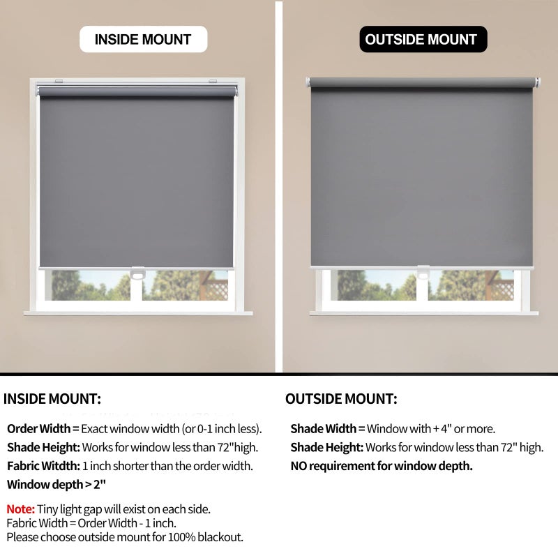 Sunoff Blackout Roller Shades Blinds Cordless for Windows Pull Down Room Darkening Door Blinds with Thermal Insulated Easy to Install for Living Room,Bedroom,Home,Office Bathroom Grey 23" W x 72" H - Image 3