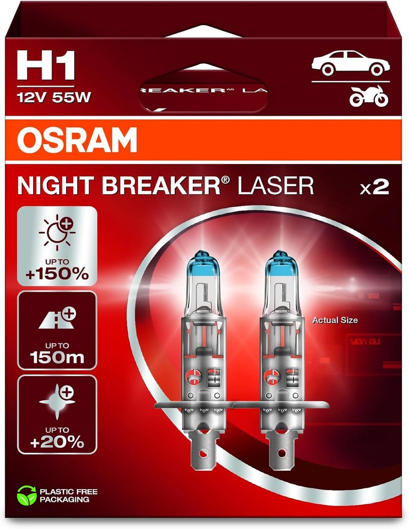 OSRAM Night Breaker Laser H1 Halogen Headlight Bulbs - Image 1
