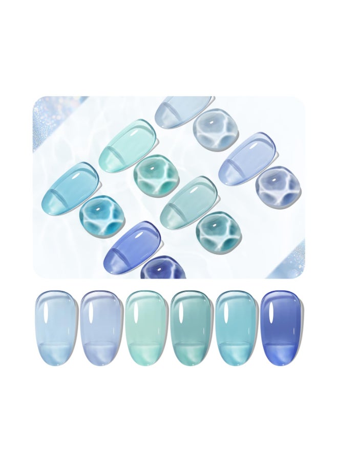 JODSONE 10ml 6 Colors Jelly Gel Nail Polish Set Ocean Blue Turquoise Gel Polish with Crystal Long Lasting All Seasons Need U V Lamp - Image 2