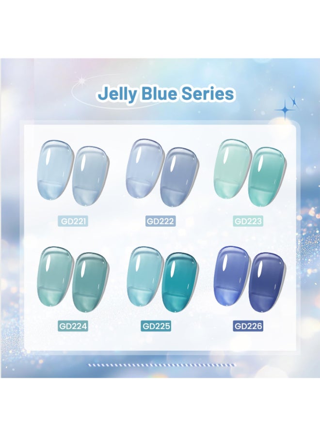 JODSONE 10ml 6 Colors Jelly Gel Nail Polish Set Ocean Blue Turquoise Gel Polish with Crystal Long Lasting All Seasons Need U V Lamp - Image 4