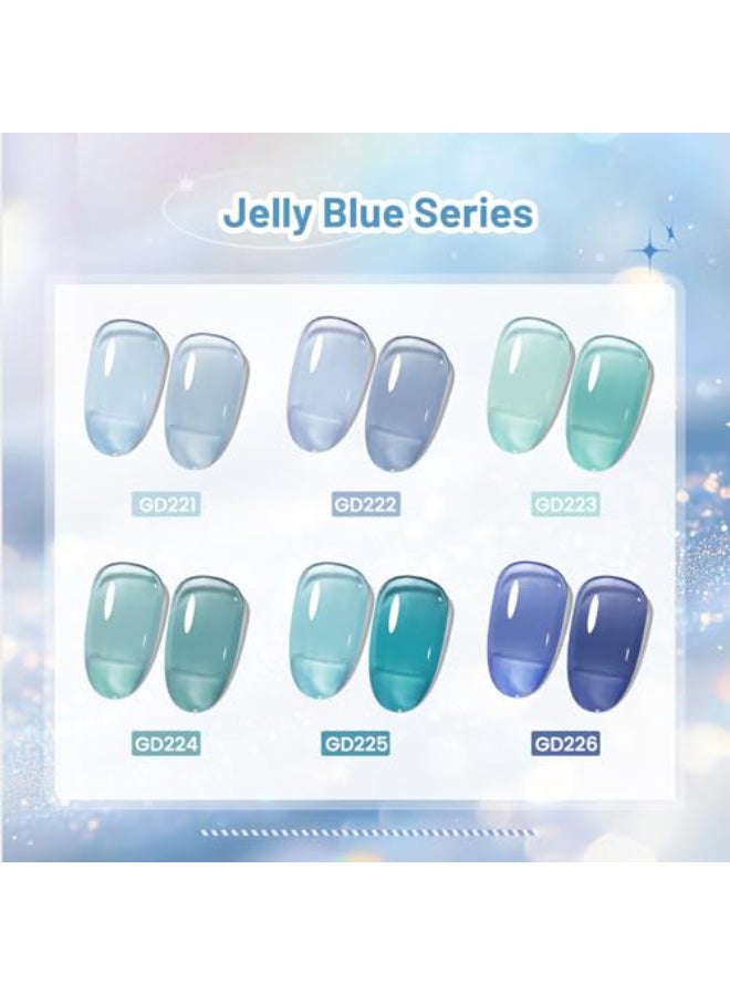 JODSONE 10ml 6 Colors Jelly Gel Nail Polish Set Ocean Blue Turquoise Gel Polish with Crystal Long Lasting All Seasons Need U V Lamp - Image 3