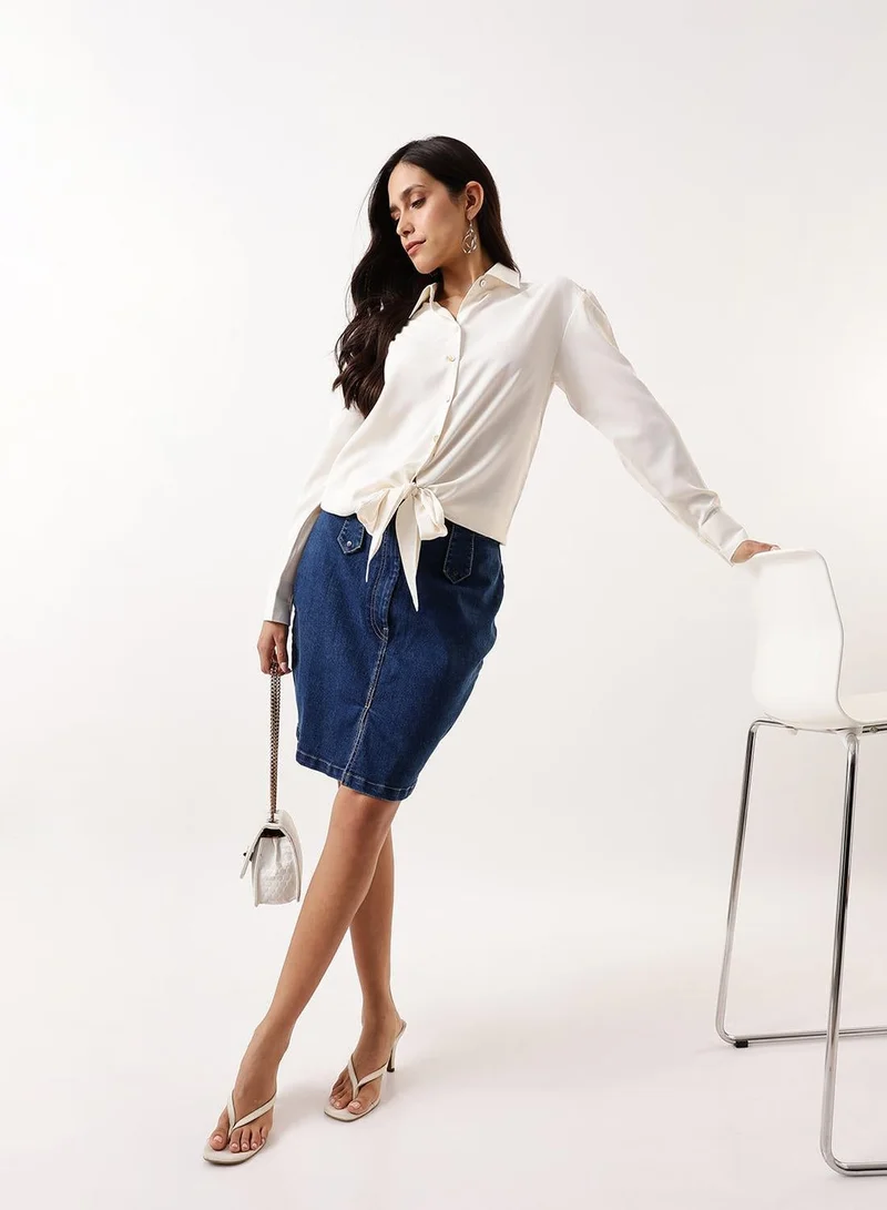 Dennis Lingo Marshmallow Women's Marshmallow Poly Twill Solid T-Shirt Regular Fit Tops for Women | Best Price UAE