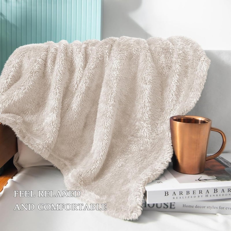 Exclusivo Mezcla Plush Extra Large Fleece Throw Blanket - Soft, Warm, Lightweight for Couch, Bed, and Sofa (50x70 inches, Beige) - Image 4