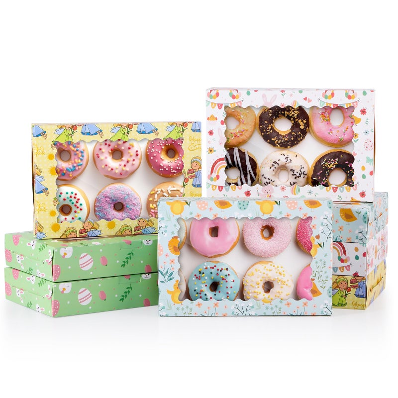 Tenare 48 Pcs Easter Bakery Boxes with Window 12 x 8 x 25 Inch Easter Bunny Pattern Cookie Boxes for Pastries Donut Pies Cakes Chocolate Strawberry Party Favor - Image 2