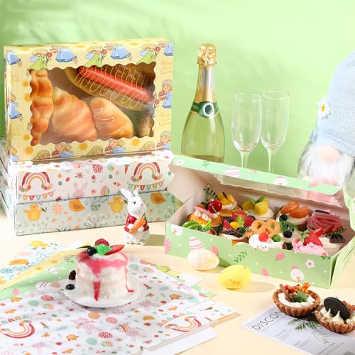 Tenare 48 Pcs Easter Bakery Boxes with Window 12 x 8 x 25 Inch Easter Bunny Pattern Cookie Boxes for Pastries Donut Pies Cakes Chocolate Strawberry Party Favor - Image 3