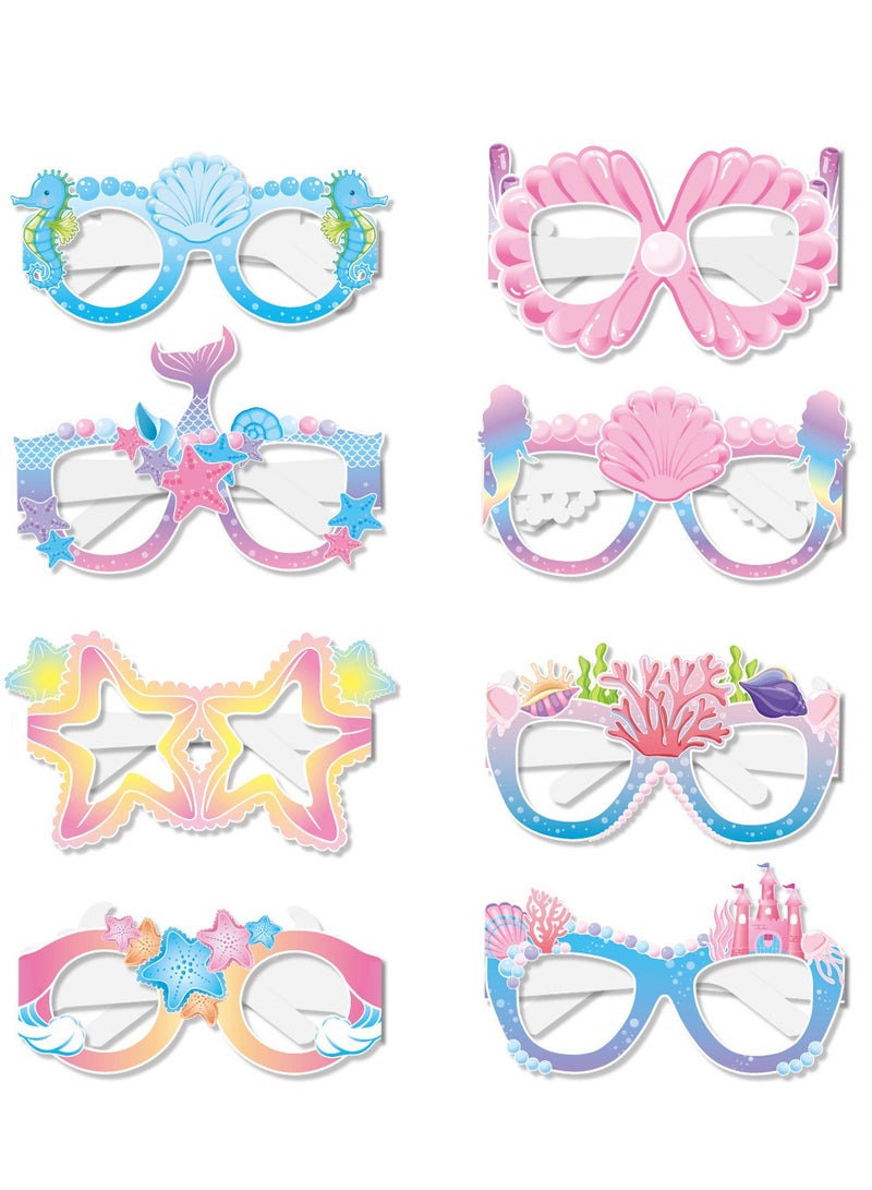 8 قطع من زينة حفلات حورية البحر، نظارات ورقية بطابع حورية البحر، زينة حفلات حورية البحر، دعامات ورقية لكشك الصور - Image 2